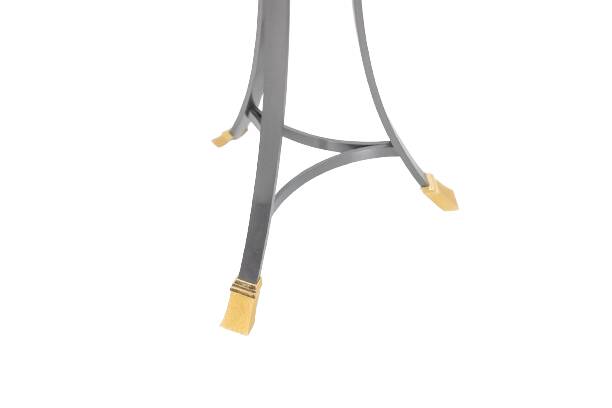 “Canabas” pedestal table in patinated leather, steel, and gilded brass. Contemporary. LS59502209H