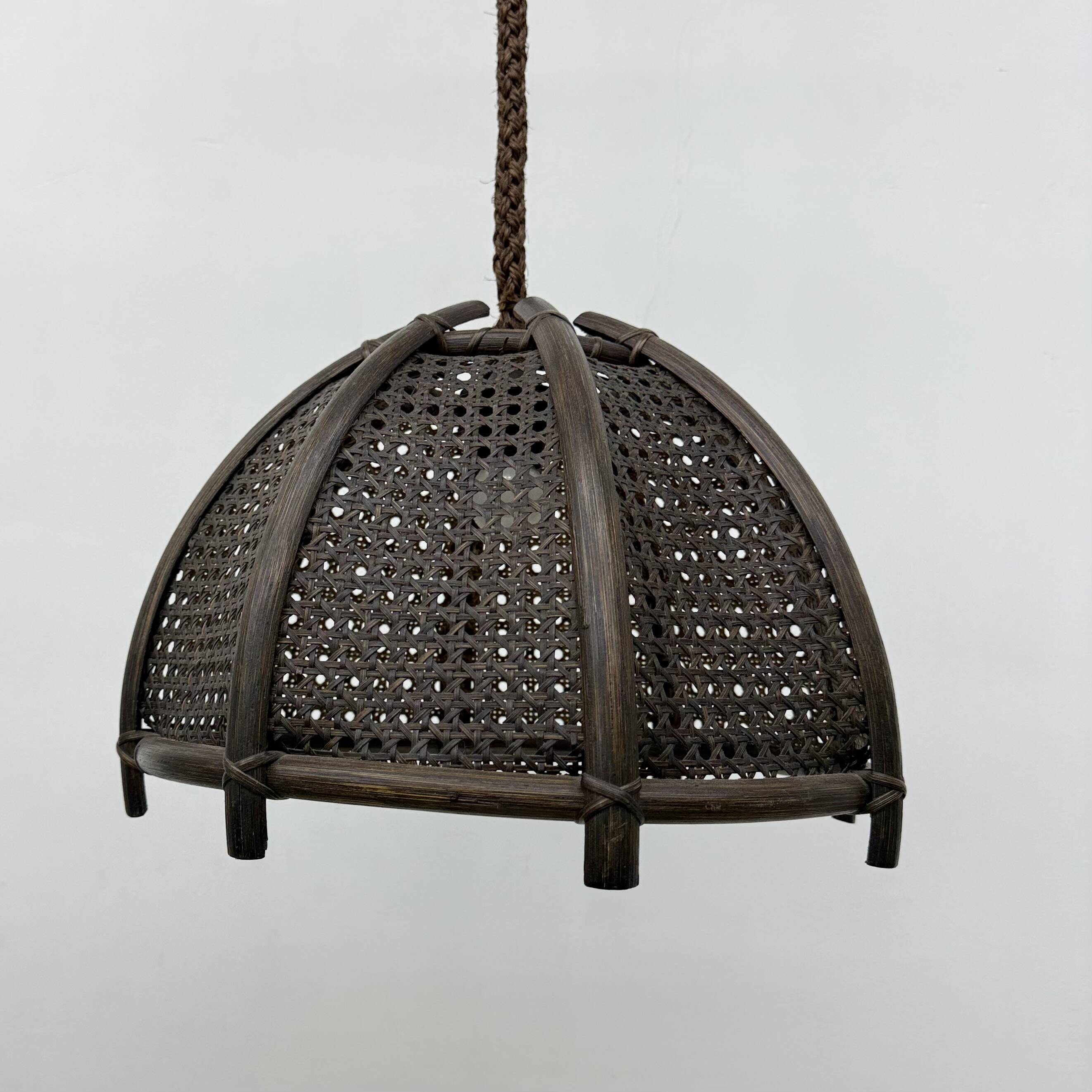 Vintage rattan and webbing hanging lamp 1970s retro