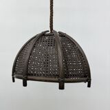 Vintage rattan and webbing hanging lamp 1970s retro