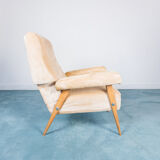 Armchair beech velvet design 1950s vintage
