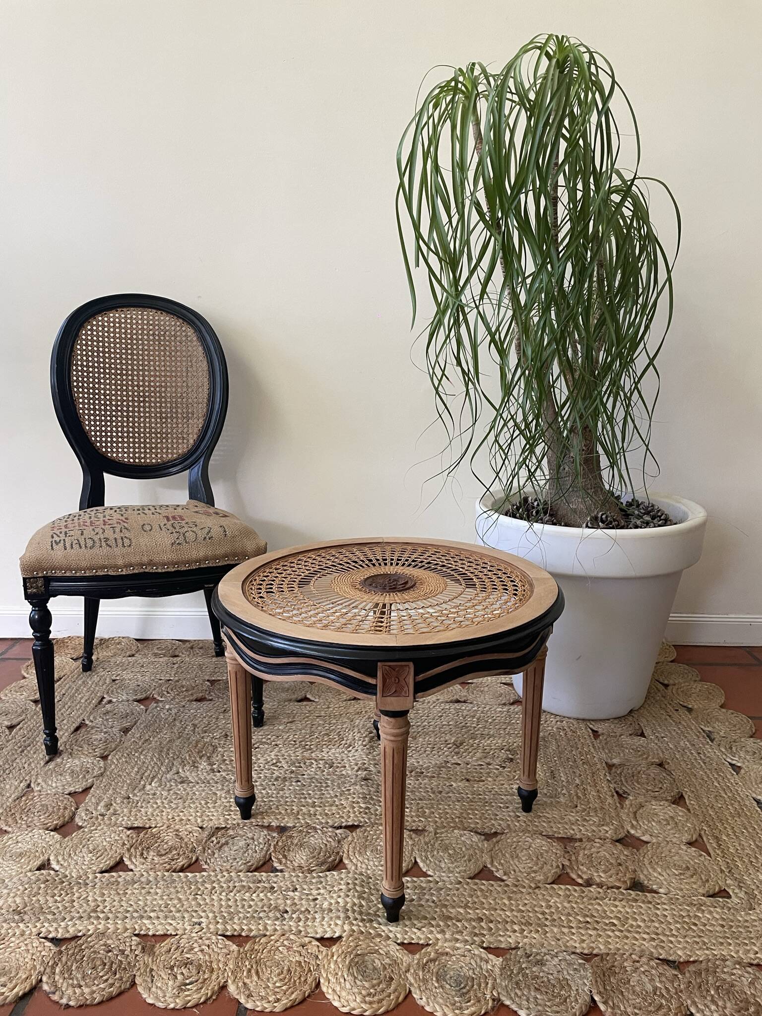 Round cane coffee table
