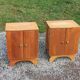 Pair of vintage bedside tables in blond and gilded oak from the 50s