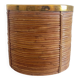 Mid-Century Organic Modern Large Pencil Reed / Rattan Planter with Brass Rim