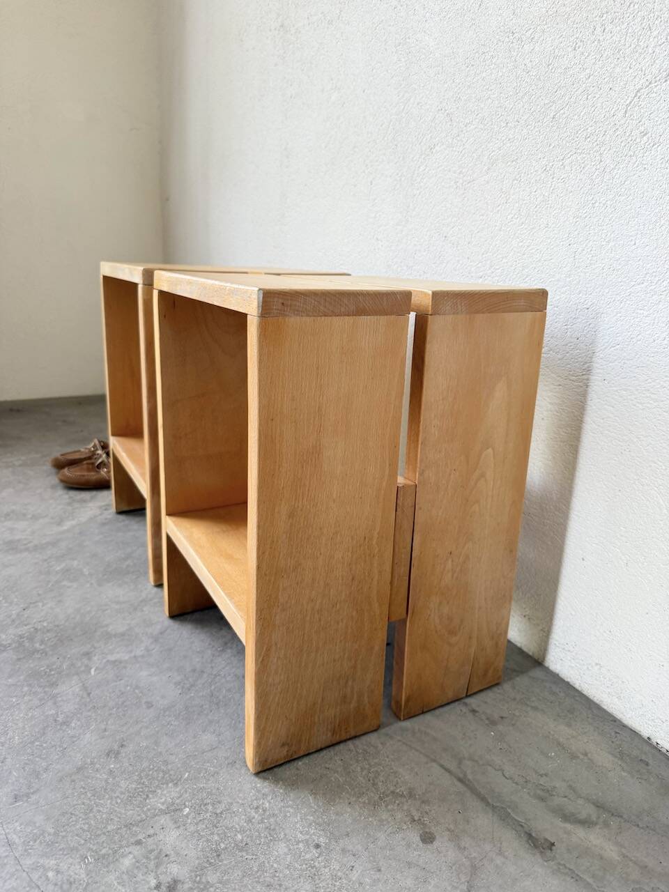Pair of pine stools or bedside tables, mountain furniture, 1950s