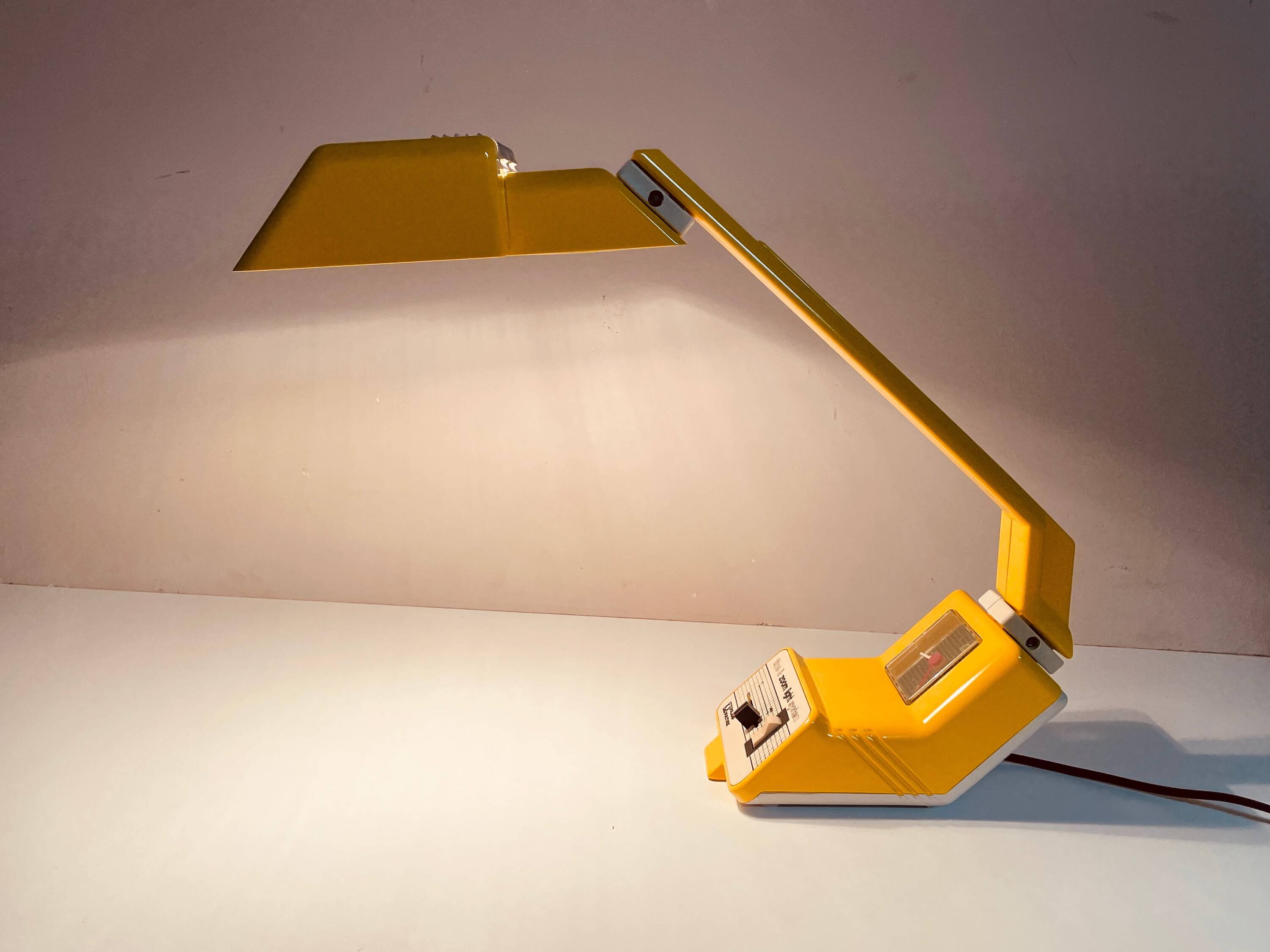 Yellow desk lamp with clock Polam Pułtusk, lata 80.
