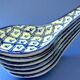 Set of six (6) soup spoons in white-blue porcelain from China