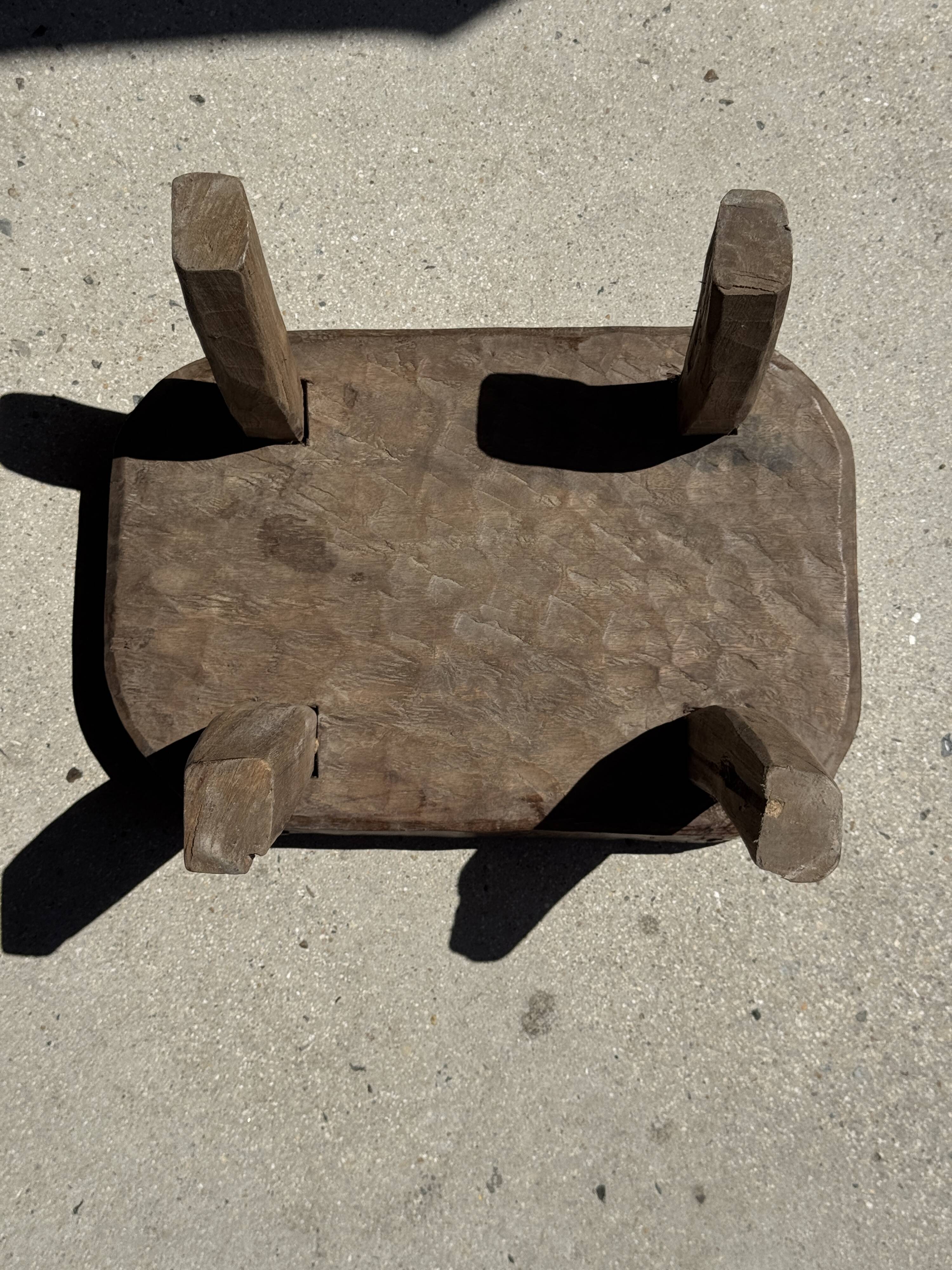 Small stool, oval solid teak accent stool wabi-sabi H25 45x31.