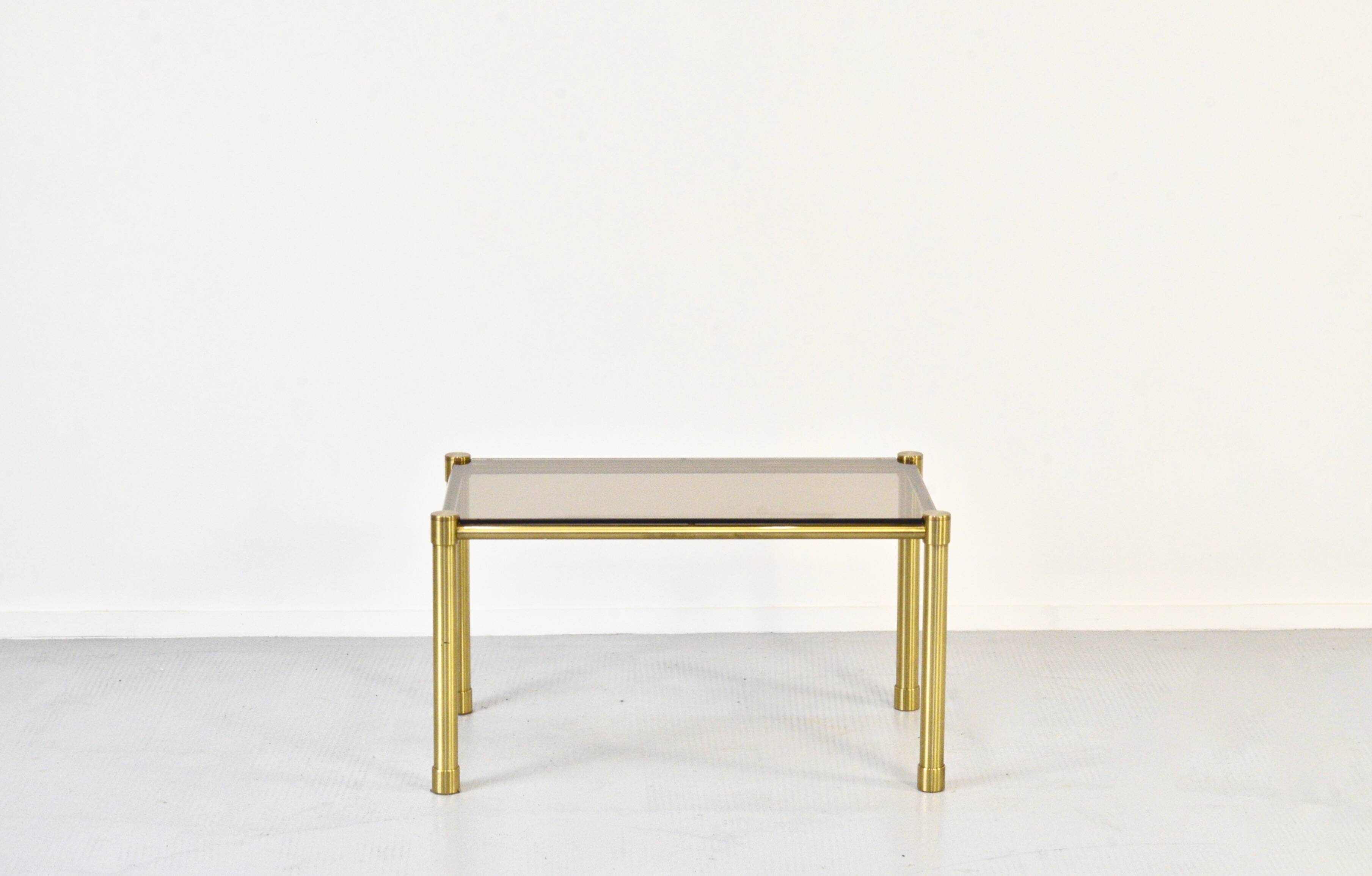 Midcentury Italian Tubular Brass And Smoked Glass Coffee Table. Retro.