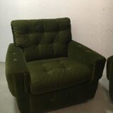 Pair of armchairs, green velvet on wheels, from the 70s