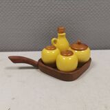 Petit ensemble de table suédois en céramique et bois, années 1980