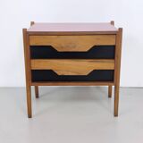 Walnut Nightstand attr. to Ico Parisi with a Pink Top and Black Drawers