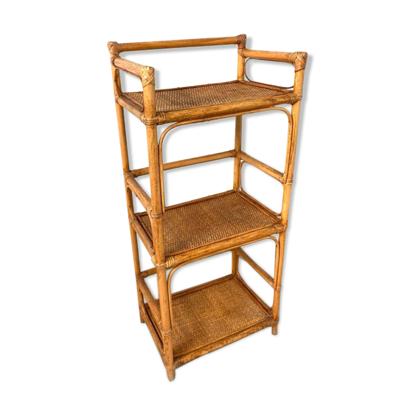 Vintage wicker and rattan shelf