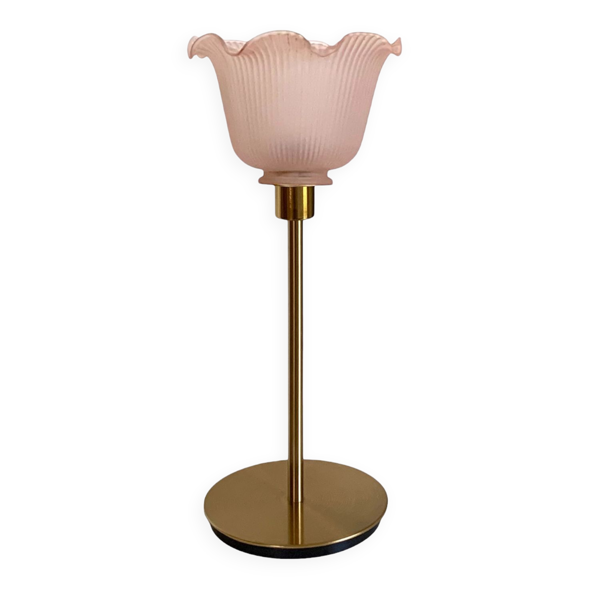 Lampe à poser avec globe en verre strié rose poudré