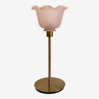 Lampe à poser avec globe en verre strié rose poudré