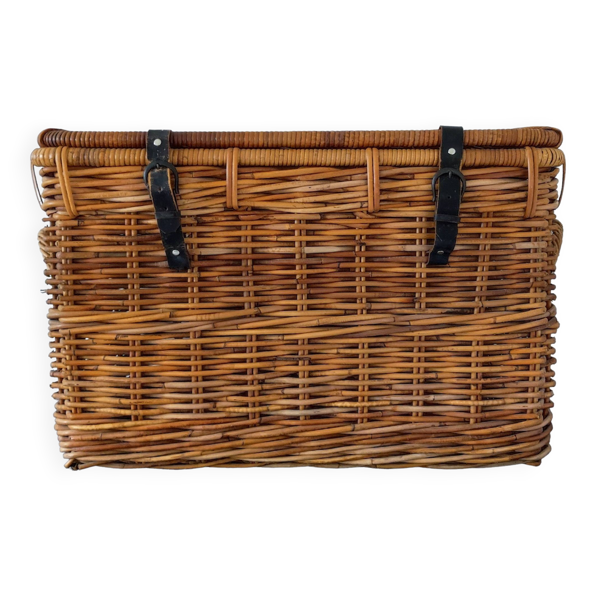 Wicker, rattan & leather travel trunk