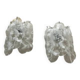 Lot of 2 Transparent and White “Fiamma” Murano Glass Wall Sconces
