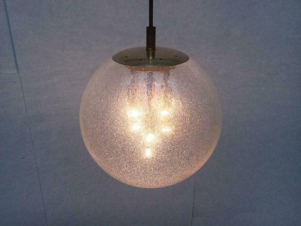 Large glass and brass planet ball pendant lamp from the mid-century German space age, 1960s.
