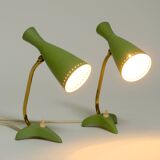 Pair of beautiful green Mid Century Modern Diabolo crow's foot table lamps