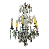Bronze and cut crystal chandelier with 6 lights, early 20th century work.