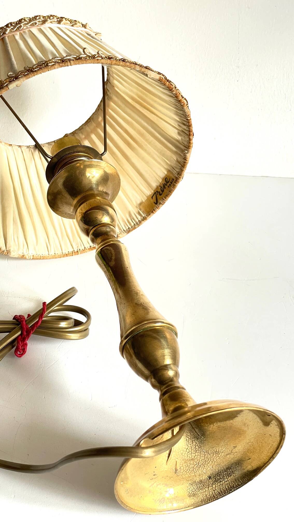 Solid brass lamp and antique lampshade