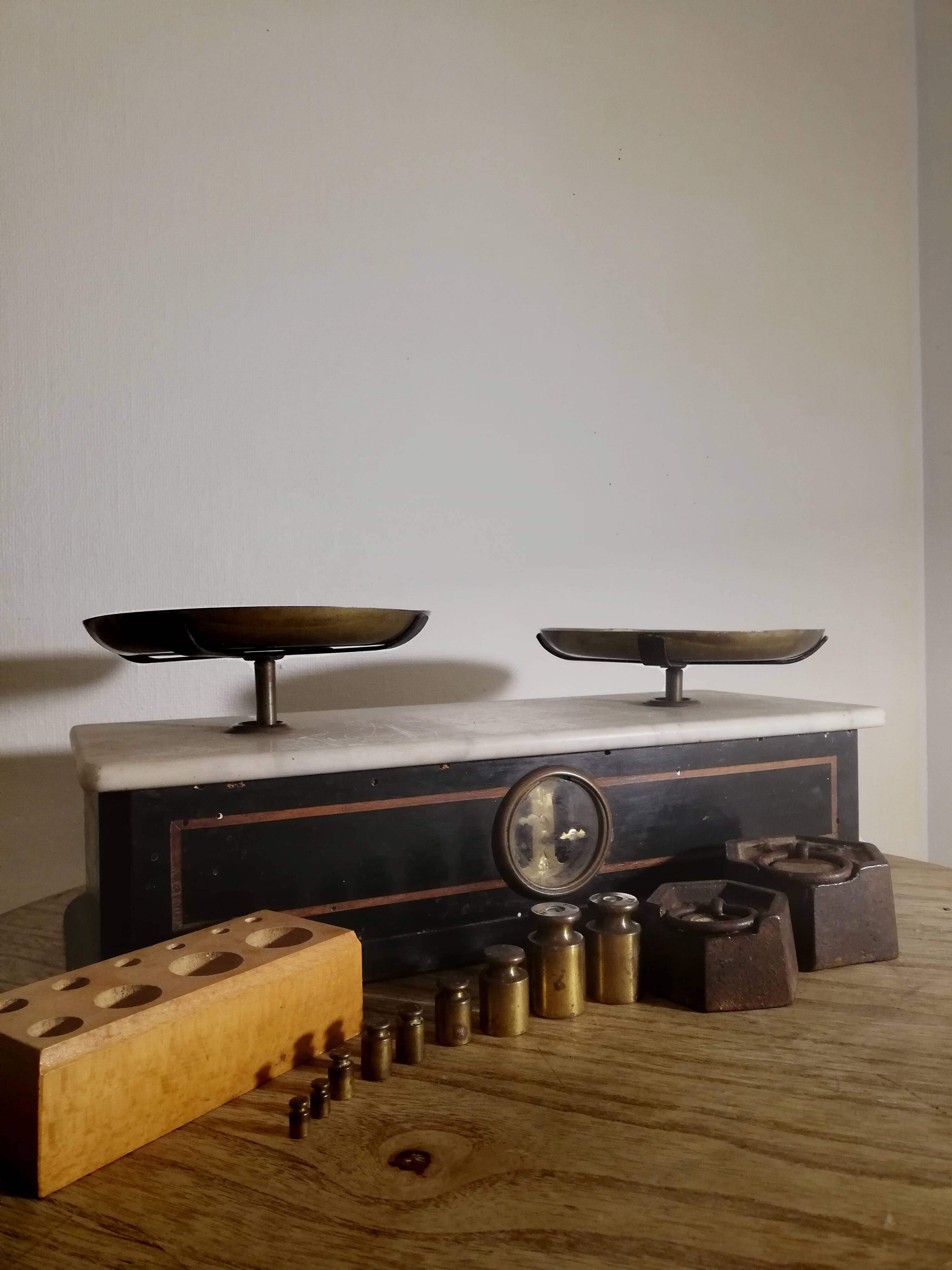 Napoleon III balance in blackened wood and white marble