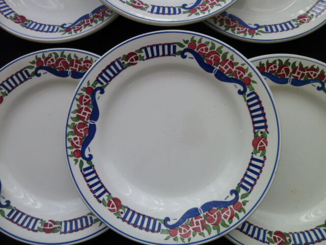 Set of 6 dessert plates Orchies Moulin des Loups Art Deco style