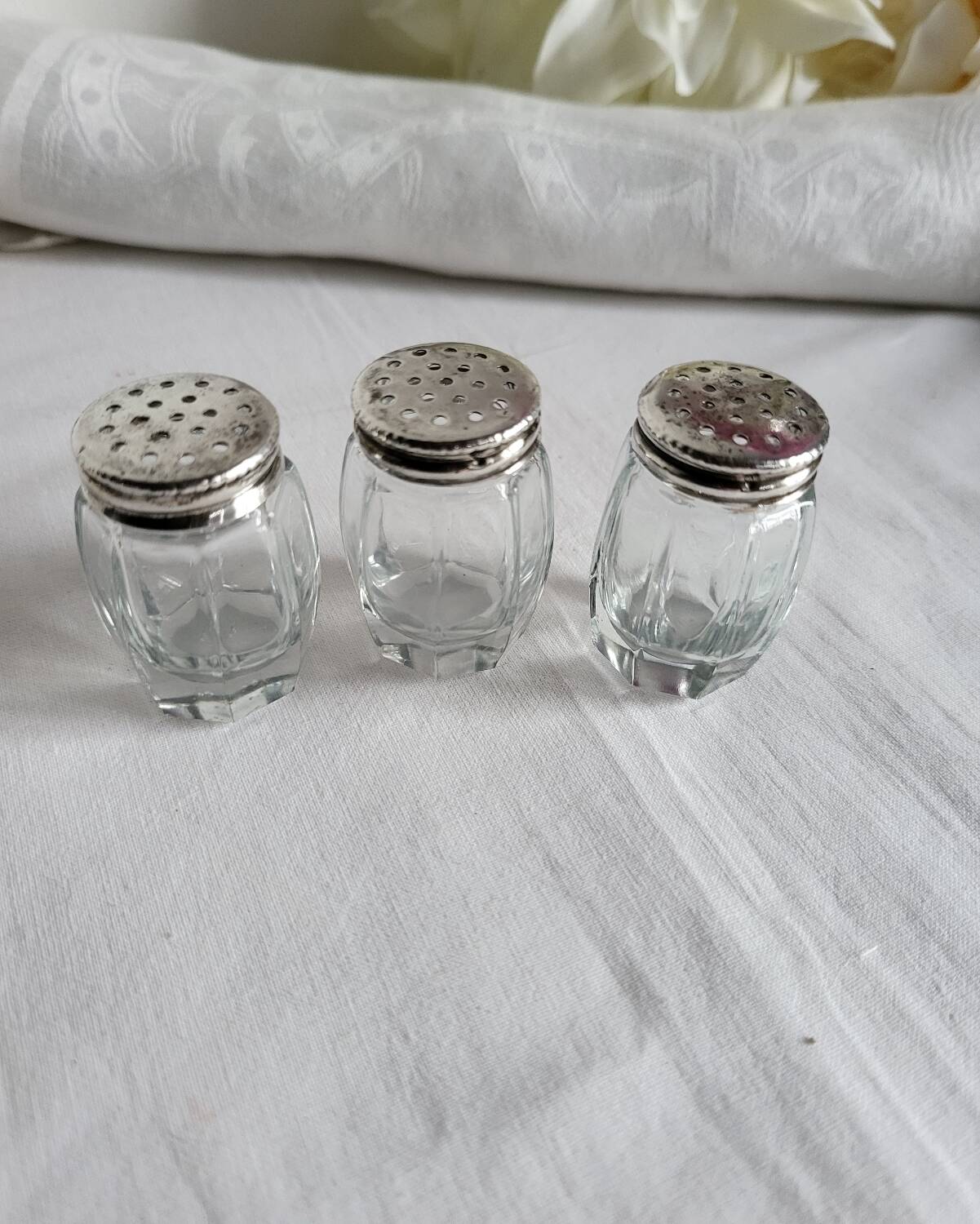 3 Antique Salt Cellars Silver Cork Crab Mark