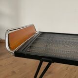 Pair of teak and chrome beds with mattress
