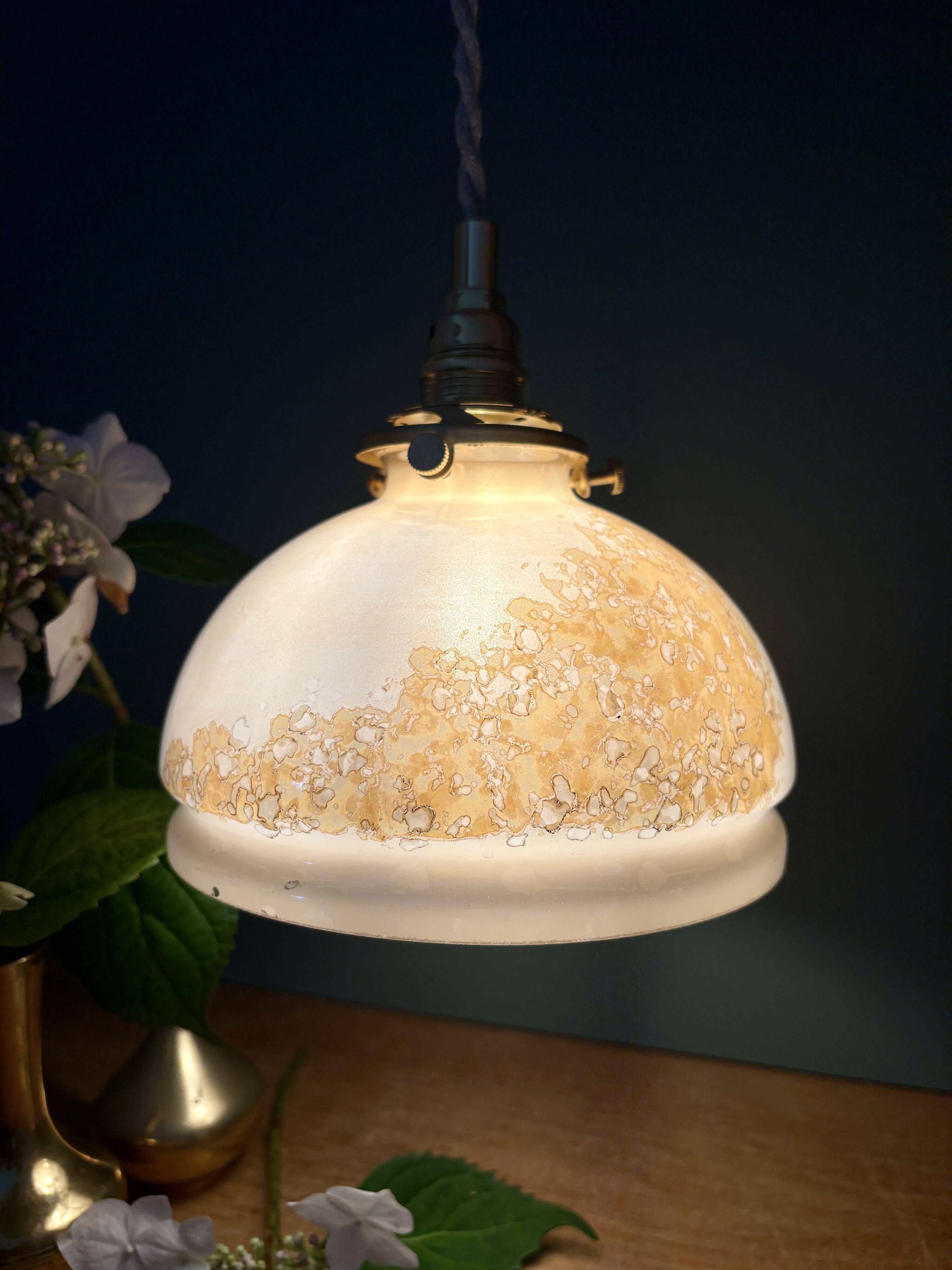 Vintage pearly glass lampshade pendant light