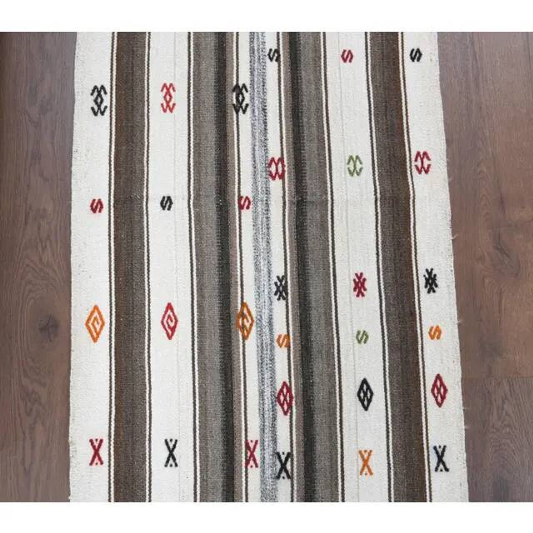 Vintage Turkish Hand-Knotted Wool Cotton White Kilim Runner Rug 65x140