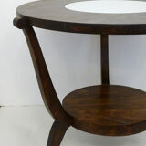Art Deco dark wood round coffee table - mirror