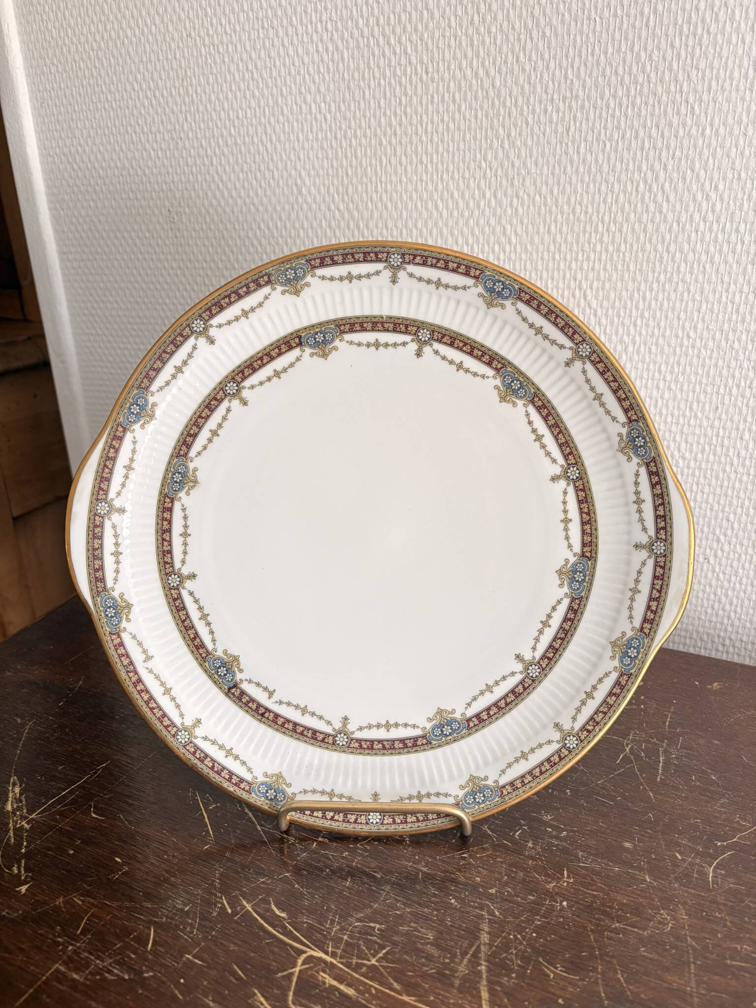 Porcelain Plate Limoges Harreau Fluted Edge Neo-Classical Style Louis XVI