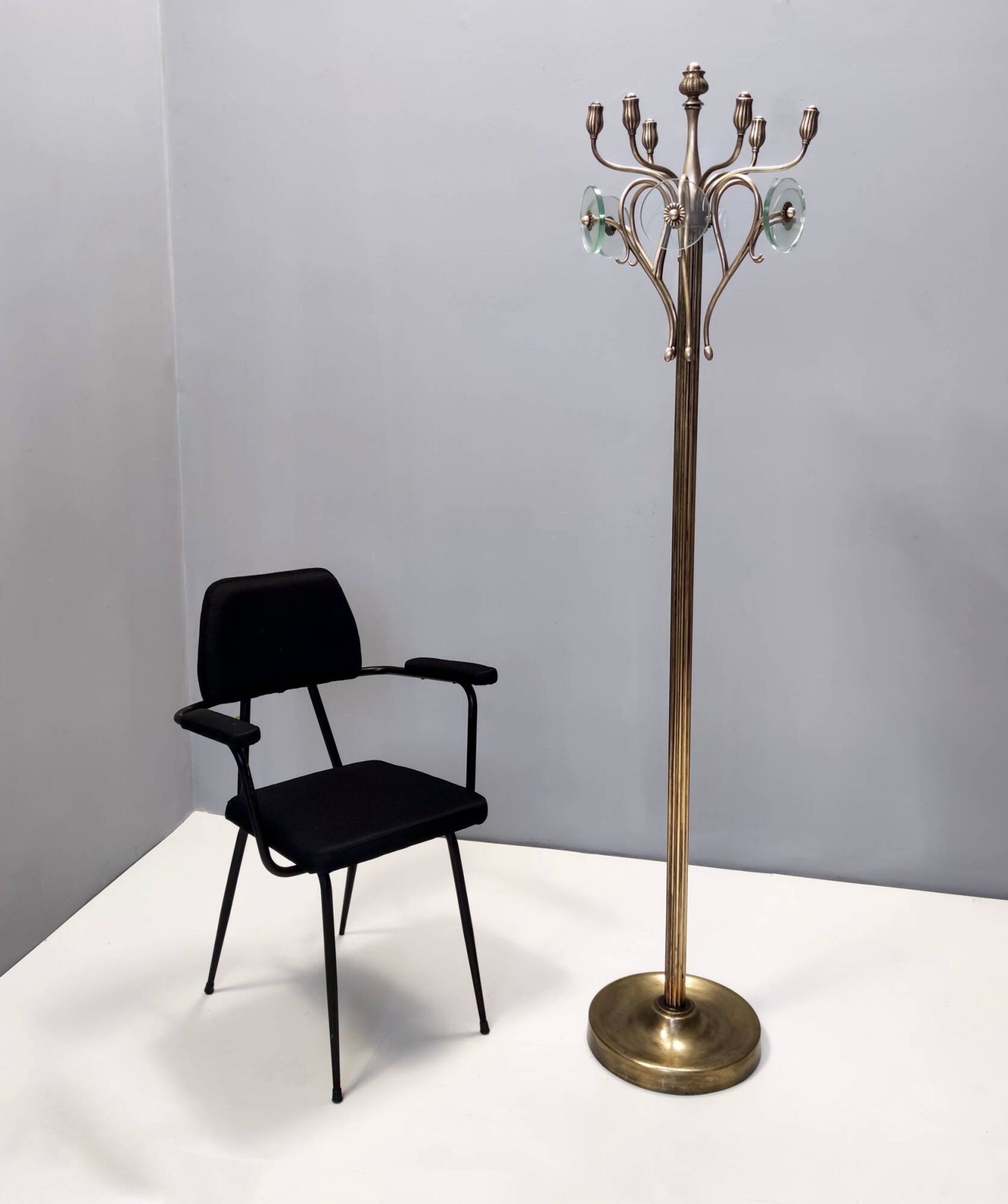 Brass and Glass Revolving Coat Rack, Italy