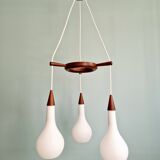 Scandinavian lustre cascade in teak and frosted white glass, 1960s