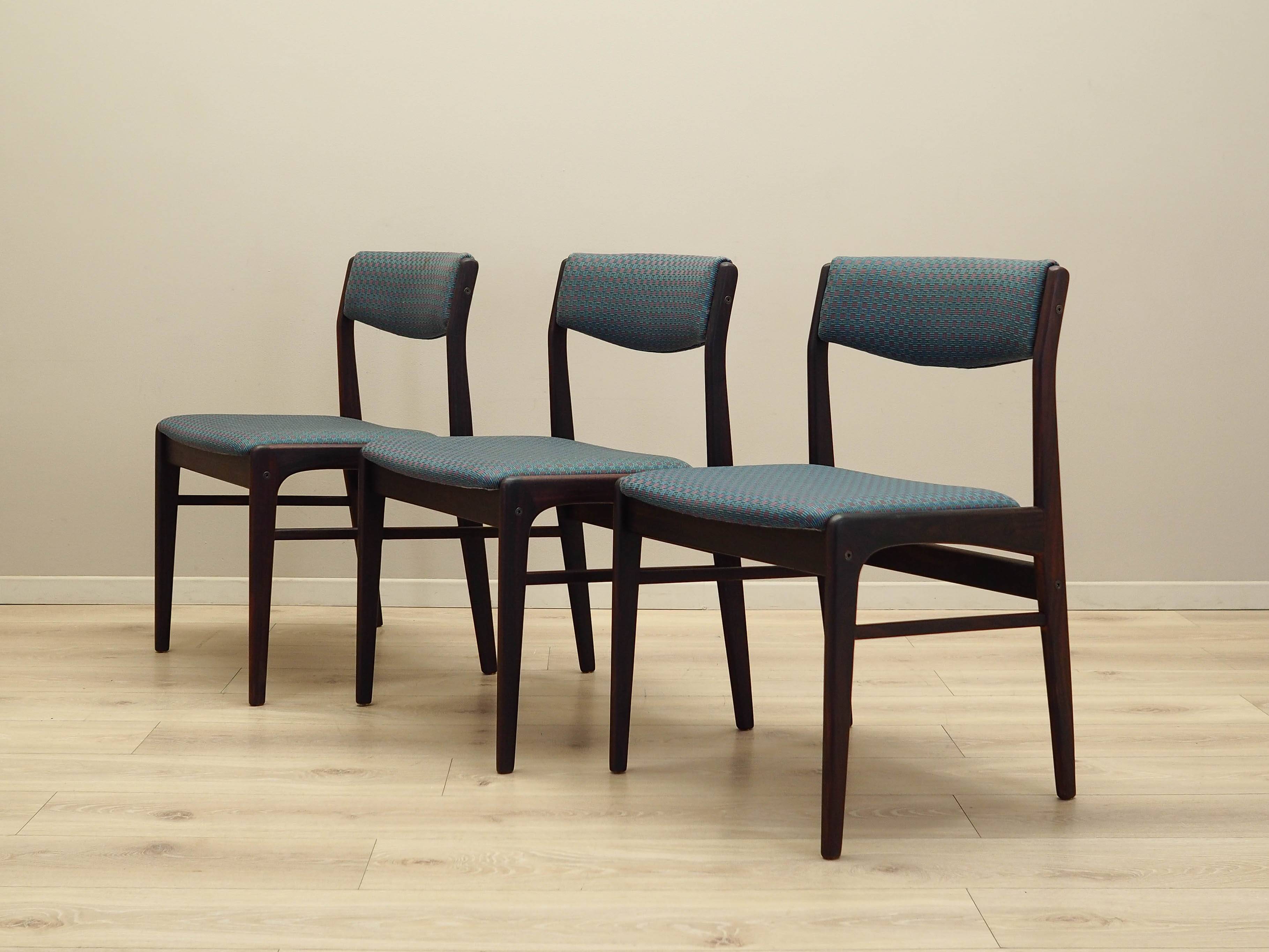 Set of three rosewood chairs, Danish design, 1970s, production: Denmark