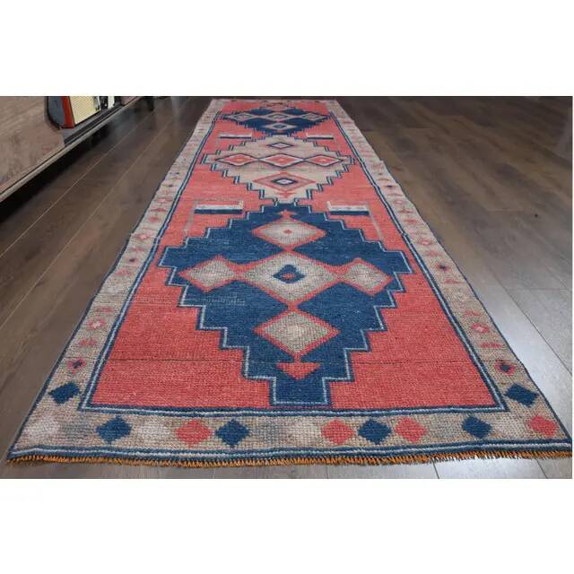 Tapis en laine et coton fait main Oushak turc des années 1970, 104x307.
