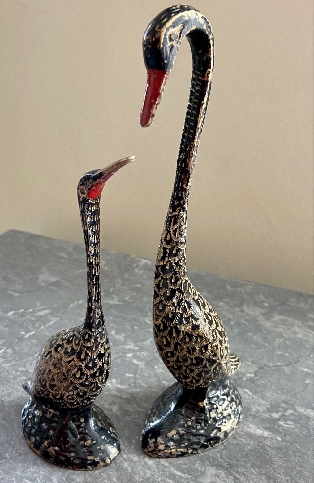 Pair ancient brass birds