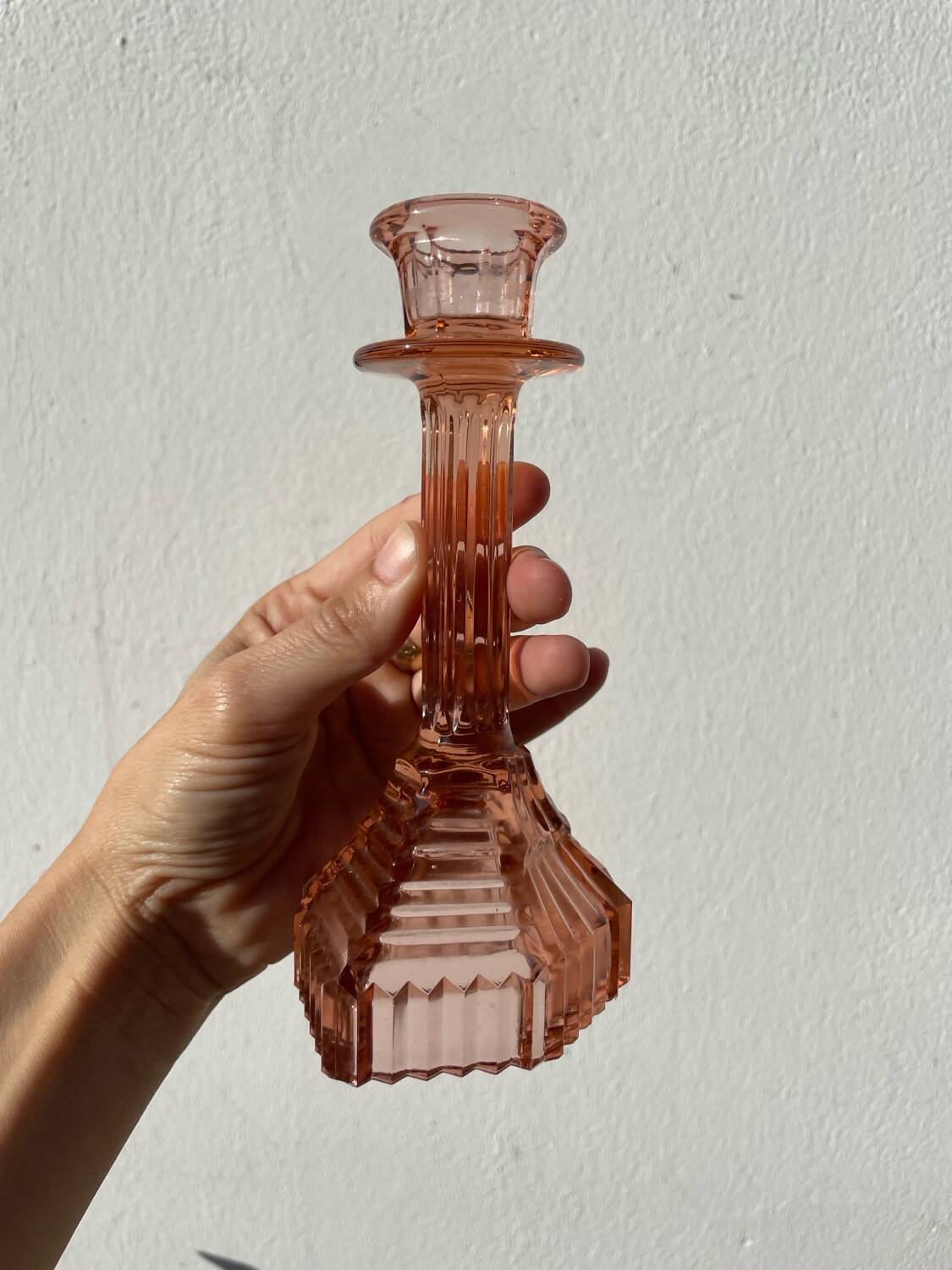 Bougeoir Rosaline verre rose art déco