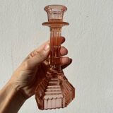 Bougeoir Rosaline verre rose art déco