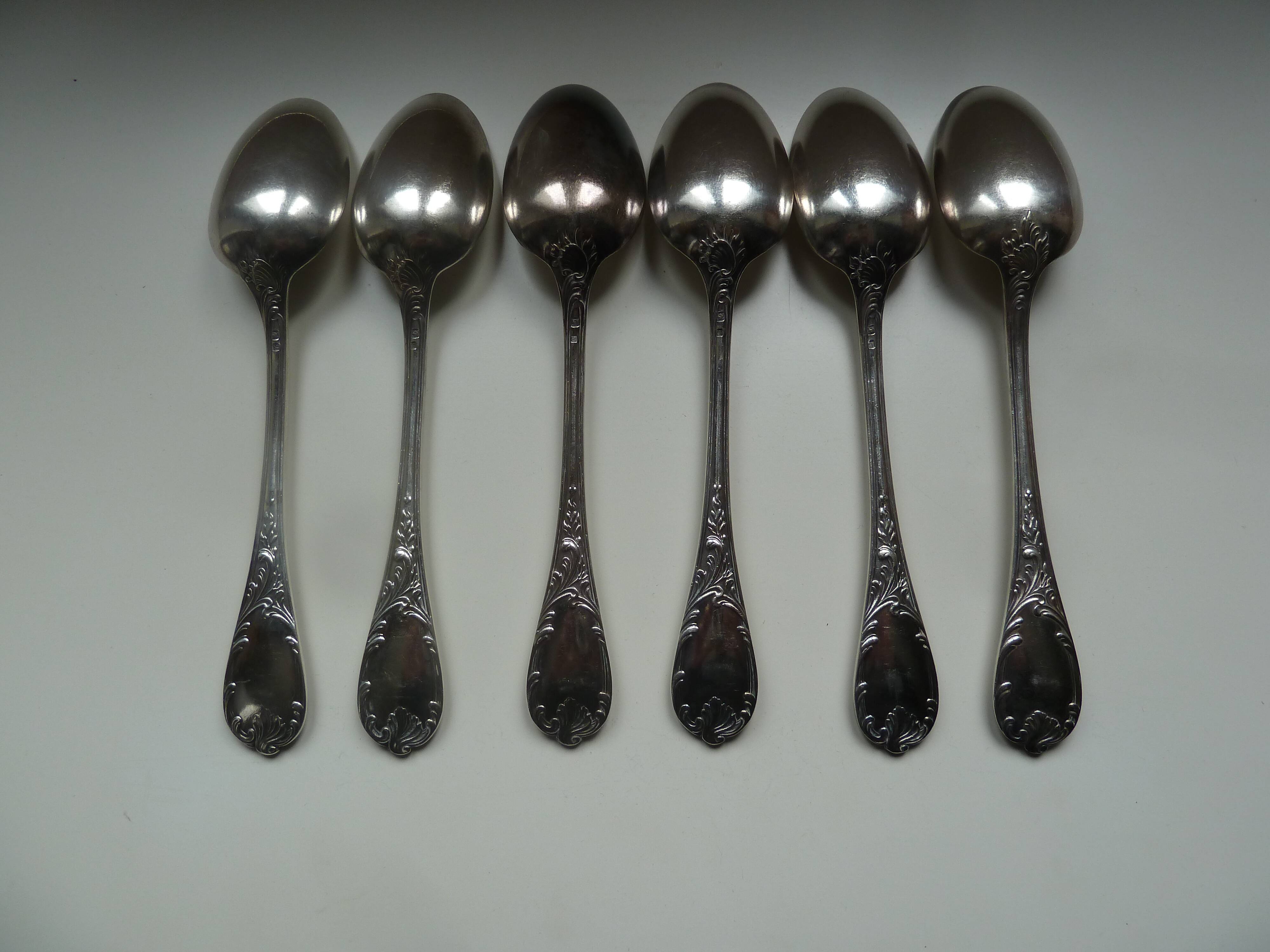 Lot 6 grandes cuillères metal argenté Christofle décor floral modèle Marly