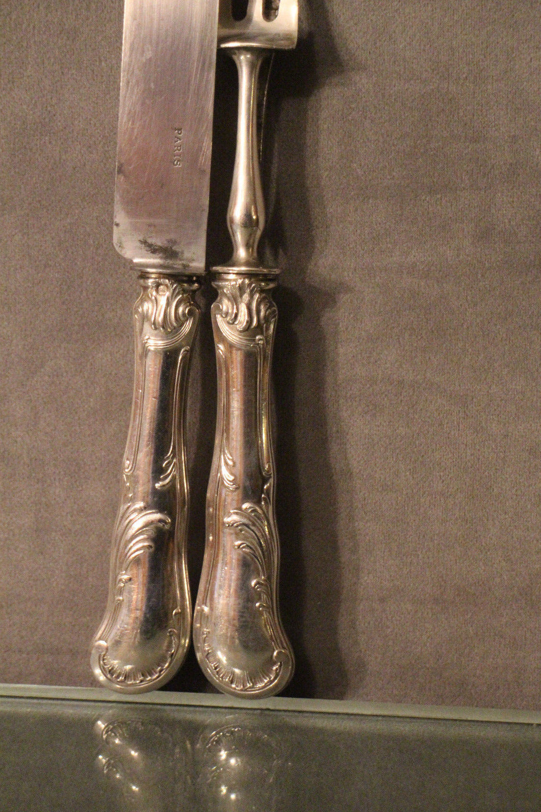Cutting service knife handles silver Minerve style Rocaille Louis XV