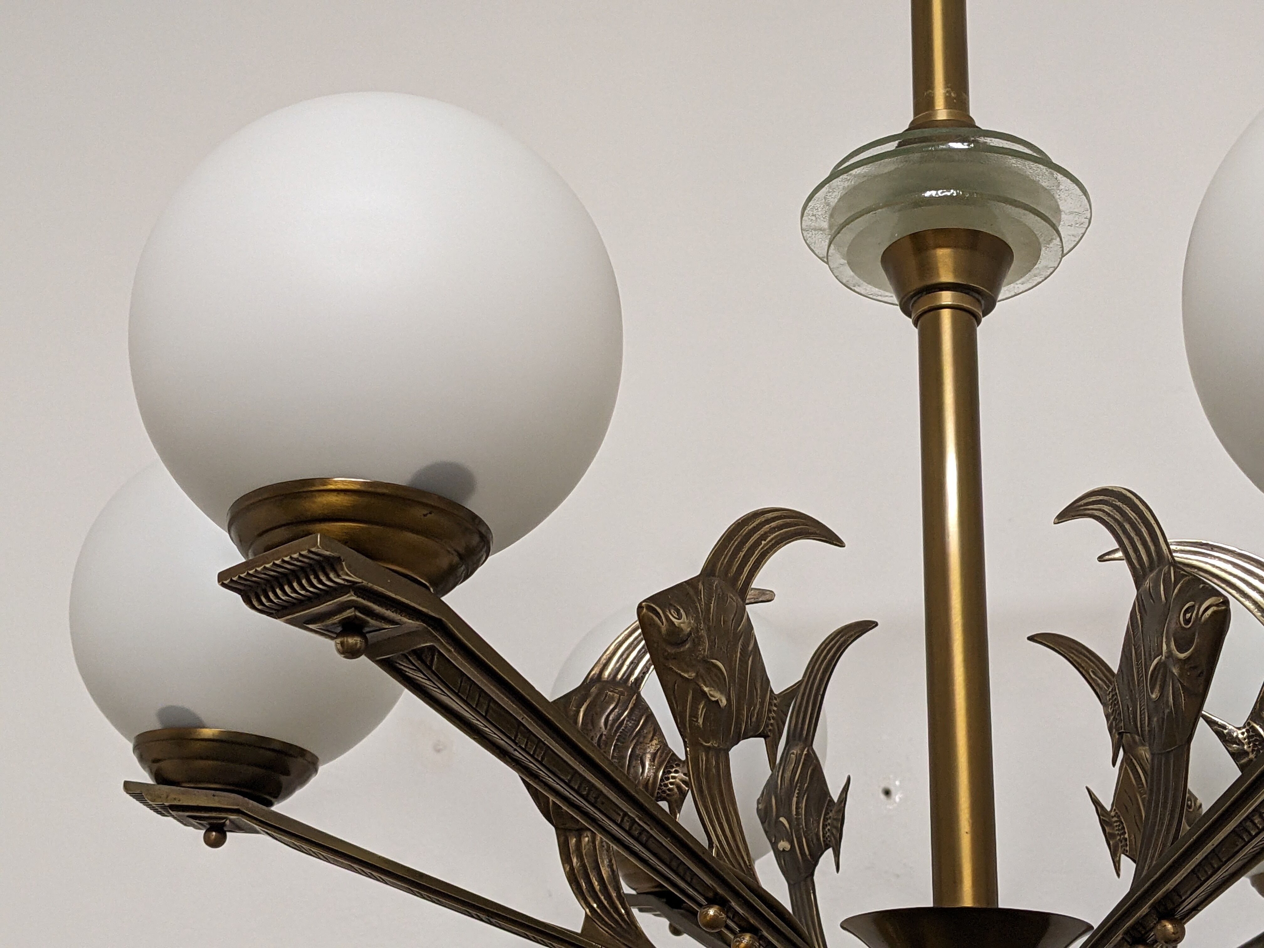 Art deco bronze fish chandelier