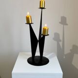 Vintage black metal brutalist tripod candlestick