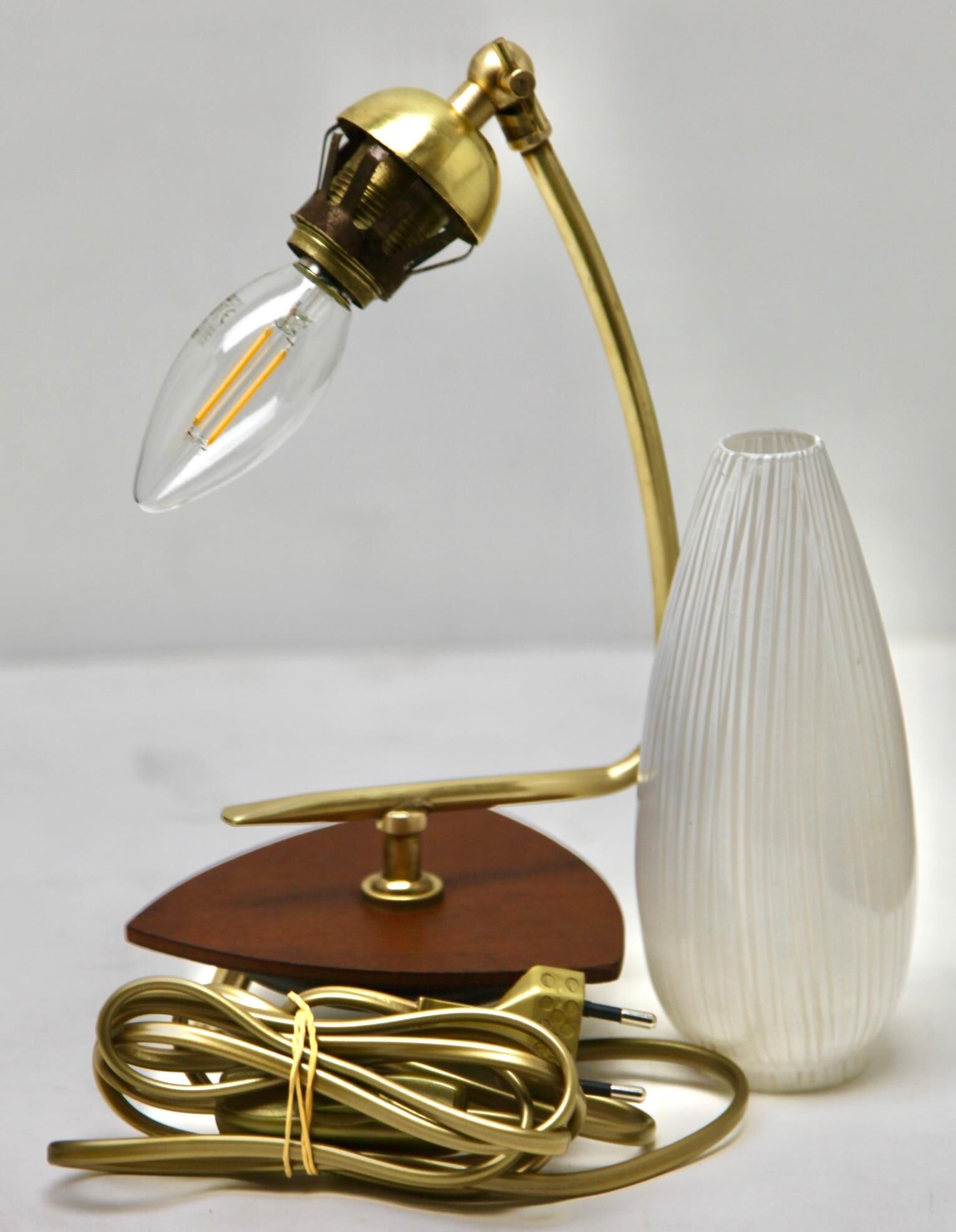 Vintage lamp with white glass lampshade and brass fitting
