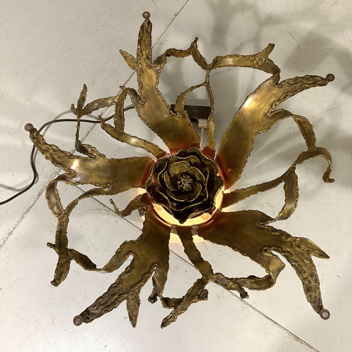 Illuminated brutalist coffee table dark brass 1960’s