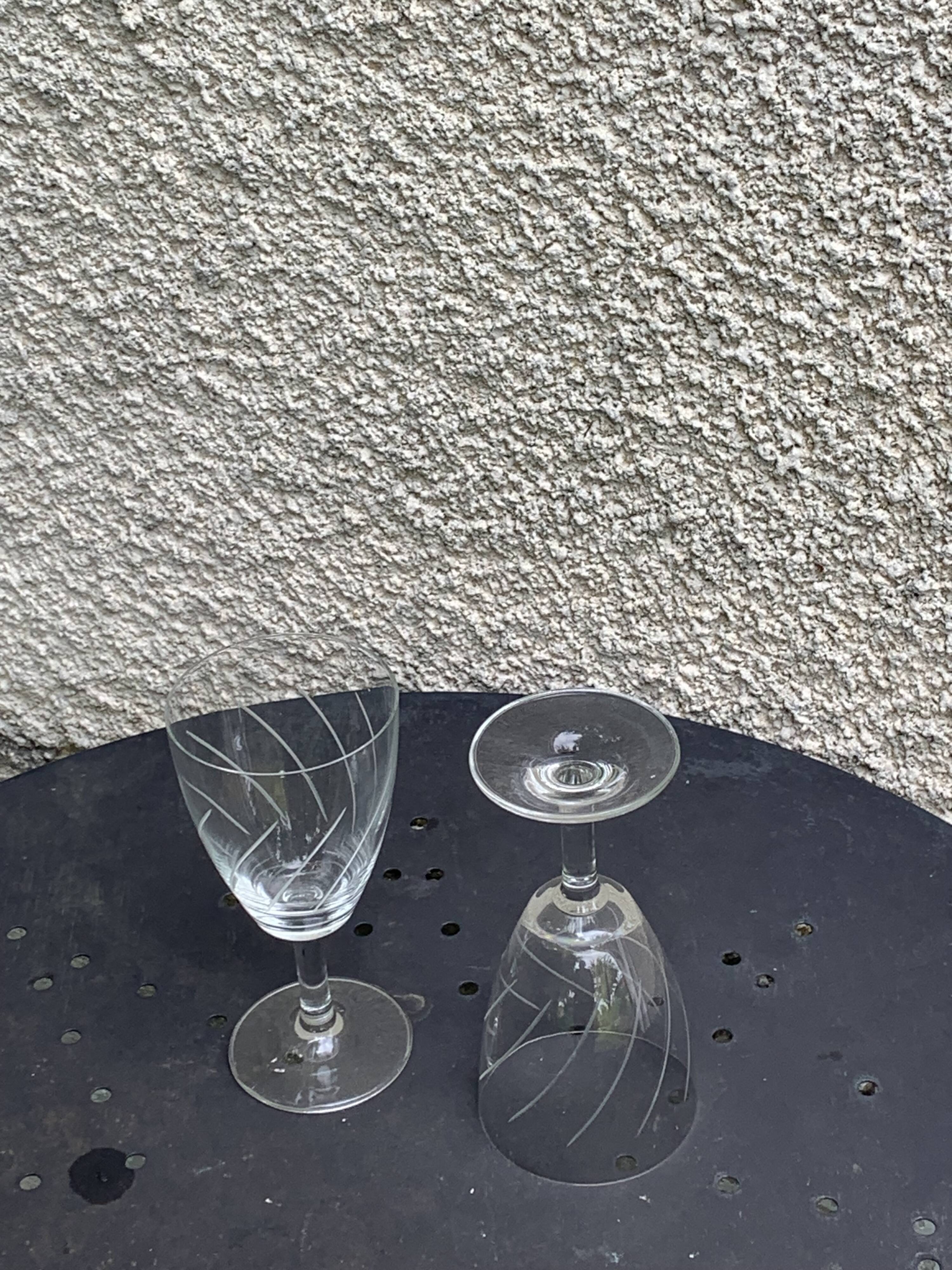 7 vintage crystal and chiseled glass wine glasses