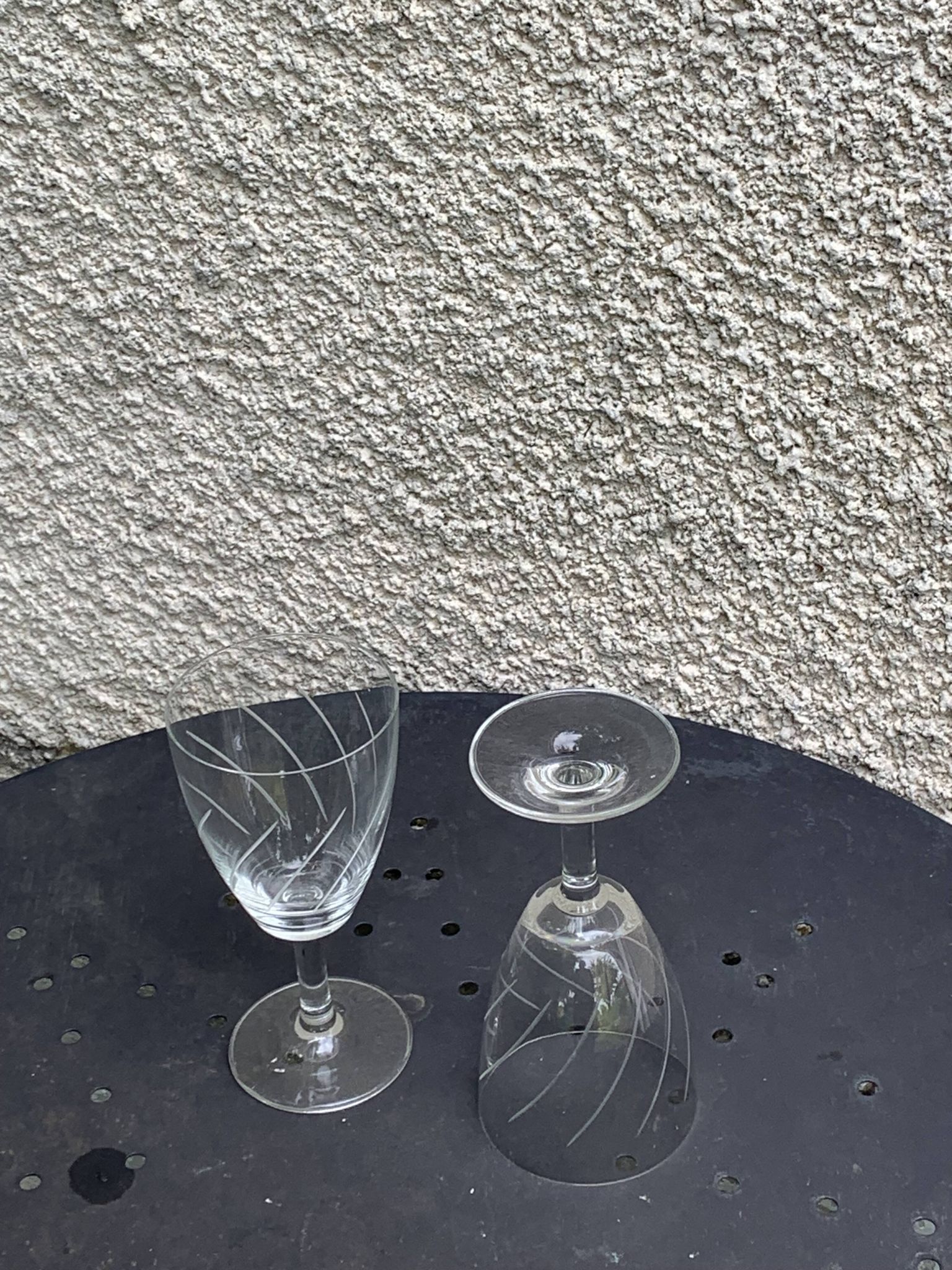 7 vintage crystal and chiseled glass wine glasses