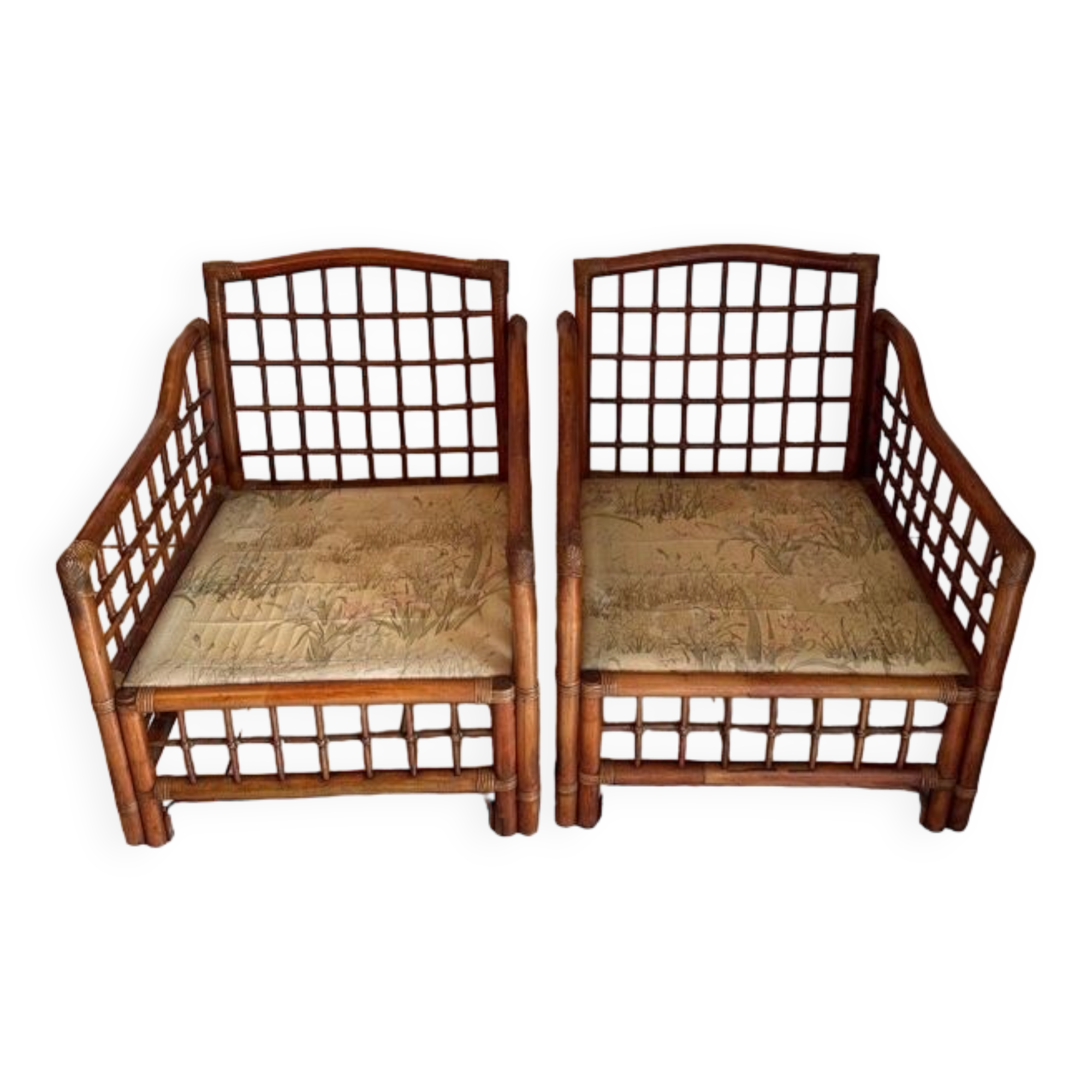 Pair of Rattan and Bamboo Armchairs