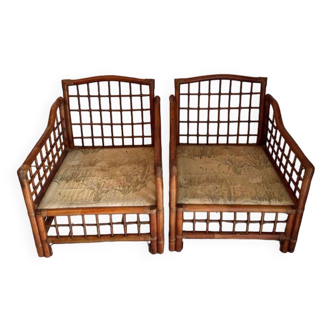 Paire de Fauteuils rotin et bambou