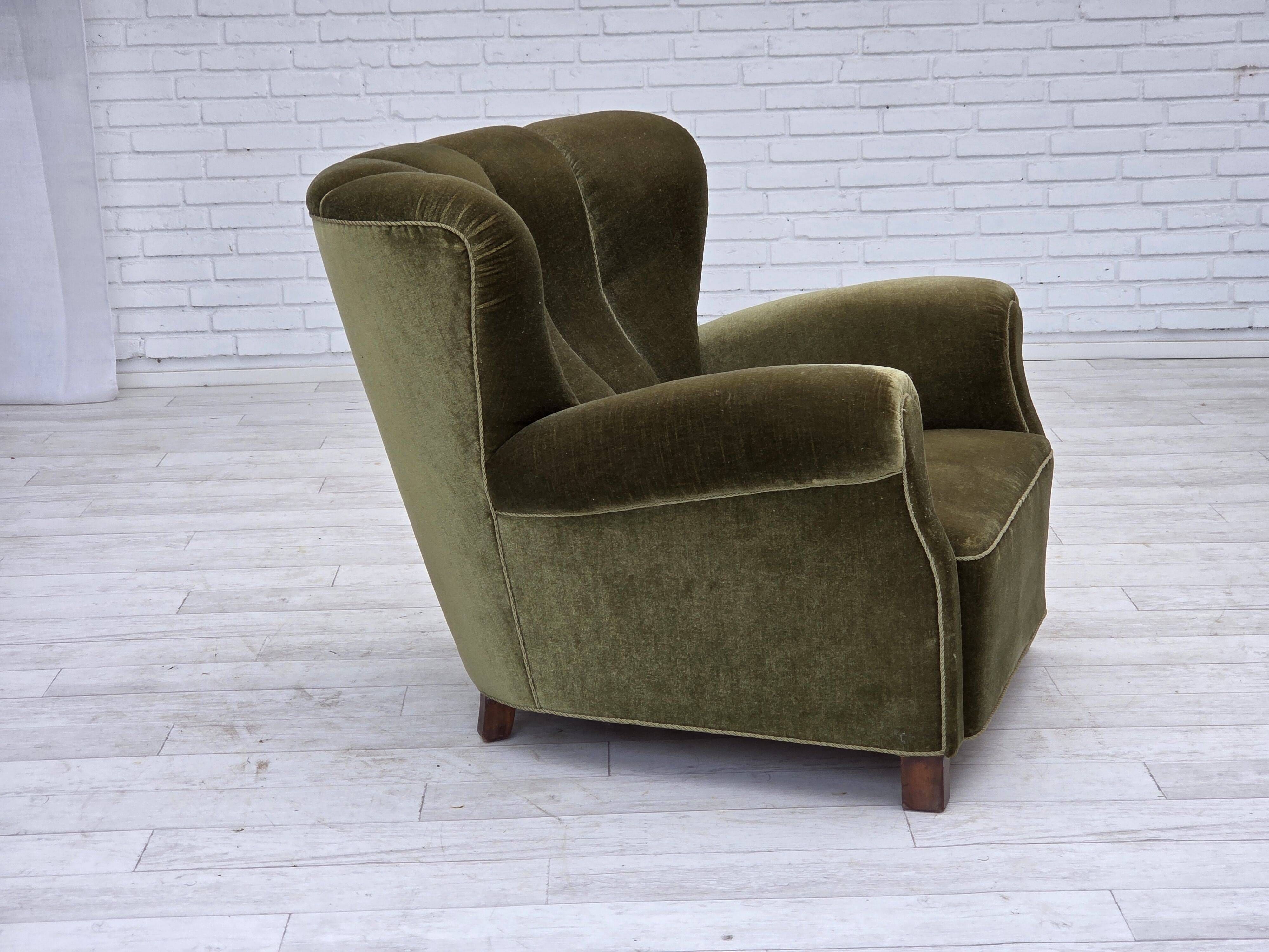 1960s, Danish relax armchair, green furniture velour, original condition.